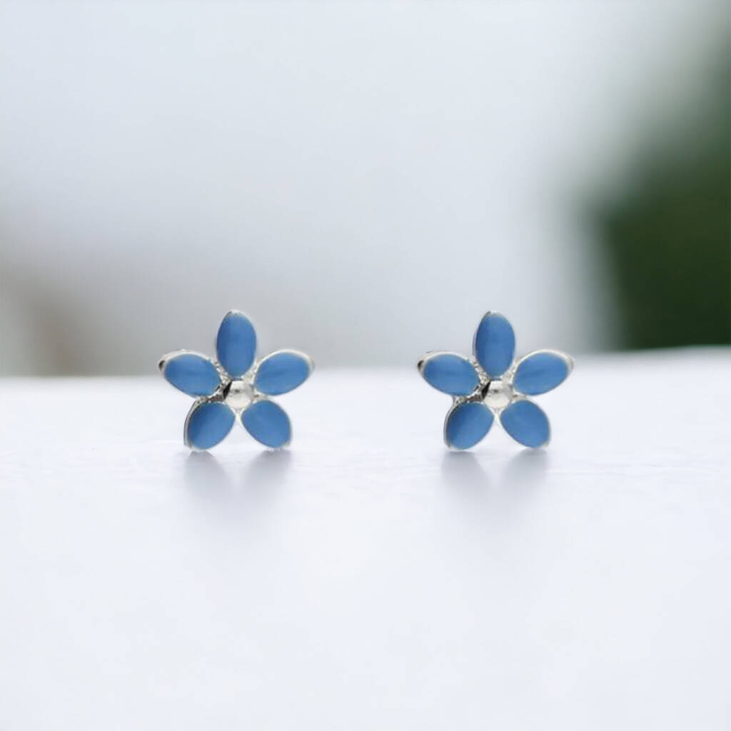 Tiny Forget Me Not Stud Earrings In Sterling Silver, 1 of 10