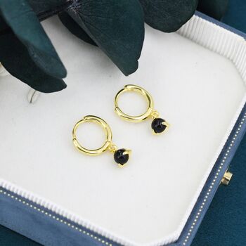 Sterling Silver 4mm Black Onyx Hoop Earrings, 5 of 10