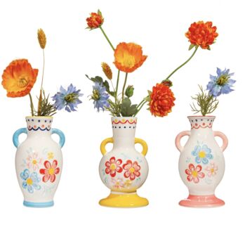 A Set Of Three Folk Floral Bud Vases, 2 of 3