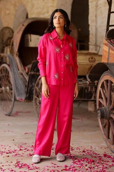 Hot Pink Evil Eye Embroidered Co Ord Set Set Of Two, 2 of 5