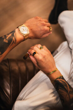 Men's Gold White Line Onyx Square Gemstone Signet Ring, 12 of 12