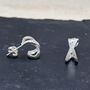 Sterling Silver Kiss Cross Huggie Earrings, thumbnail 2 of 6