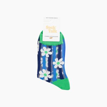 Daisy Stripes Combed Cotton Sheer Pop Socks In Green, 4 of 4