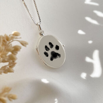 Sterling Silver Paw Print Oval Locket Necklace, 2 of 10