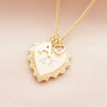 Vintage Heart Initial Birthstone Personalised Necklace, 3 of 12
