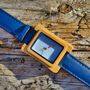 Coral Blue Face Bamboo Watch With Leather Strap, thumbnail 1 of 7