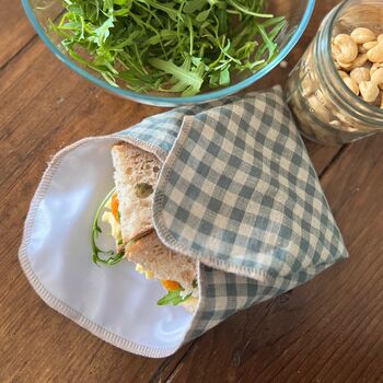 Sea Green Check Linen Reusable Sandwich Wrap, 2 of 4