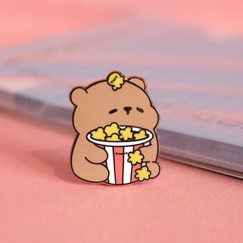 Popcorn Bear Enamel Pin | Cute Pin Badges, 6 of 7