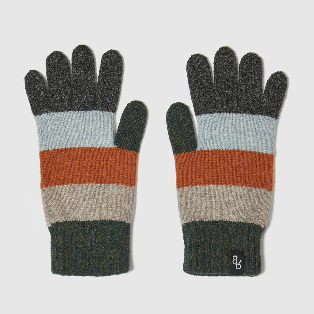 Men's Striped Knitted Lambswool Gloves, 1 of 4
