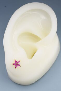 Sterling Silver Ruby Pink Cz Flower Barbell Earrings, 8 of 11