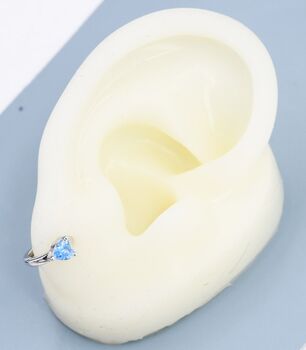 Aquamarine Blue Heart Cz Huggie Hoop, 3 of 9