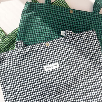 School Tote Bag, Houndstooth Green Woollen Shoulder Bag, 3 of 5