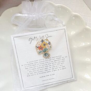 Get Well Soon Gift Enamel Pin Card – Everlasting Flower Bouquet Pin With Poem – Thinking Of You / Speedy Recovery Gift, 5 of 12