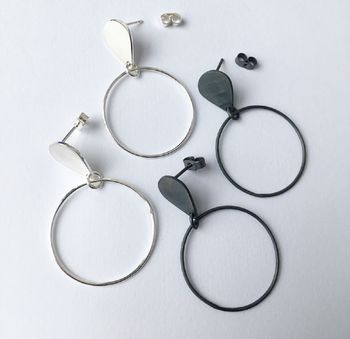 Teardrop Silver Stud Hoop Earrings, 2 of 4