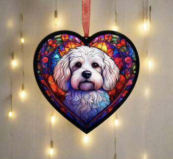 Bichon Frise Stained Glass Effect Heart Suncatcher, 3 of 6