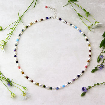 Freshwater Pearl And Rainbow Bead Necklace, 2 of 8
