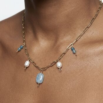 Aquamarine March Birthstone Gold Plated Tarnish Free Charm Necklace, 3 of 6