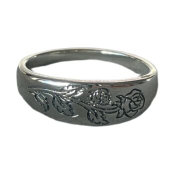 925 Sterling Silver Etched Rose Ring, 12 of 12