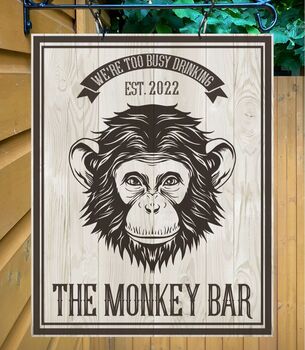 Monkey Bar Personalised Home Pub Sign Man Cave Sign, 5 of 9