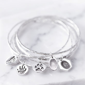 Personalised Print Charm On A Hammered Bangle Bracelet, 2 of 8