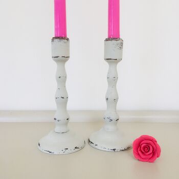 Pair Of Antique Hand Painted Candlesticks ~ Ten, 2 of 6