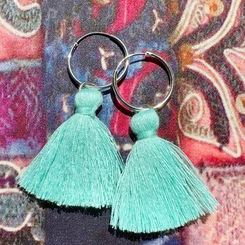 Sterling Silver Hoop Earrings With Turquoise Tassels, 4 of 6