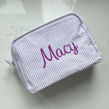 Personalised Cotton Stripe Embroidered Makeup Cosmetic Bag, 2 of 3