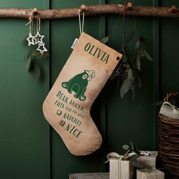 Personalised Bear Juco Linen Christmas Stocking, 2 of 4
