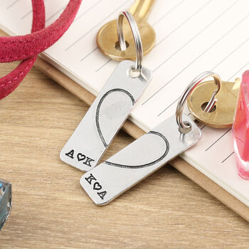 Couples Gift One Heart Pair Of Personalised Keyrings, 2 of 5