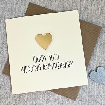 Personalised 50th Wedding Anniversary Golden Heart Card, 2 of 4
