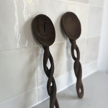 Vintage Handcarved Wooden Salad Servers, 4 of 6