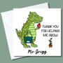 Personalised Dino Thank You For Helping Me Grow Card, thumbnail 1 of 2