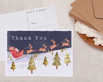 Christmas Santa And Sleigh Thank You A6 Postcard Pack, 2 of 3