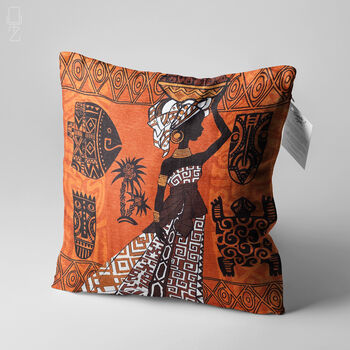 Orange Cushion Cover With Ethnic African Patterns, 3 of 7