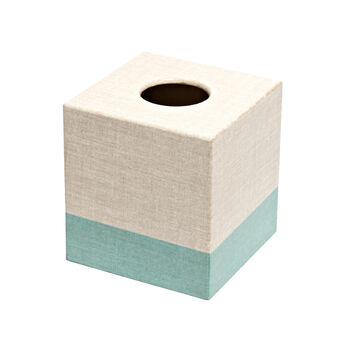 Tissue Box Cover Square Wooden Hessian Aqua, 4 of 4