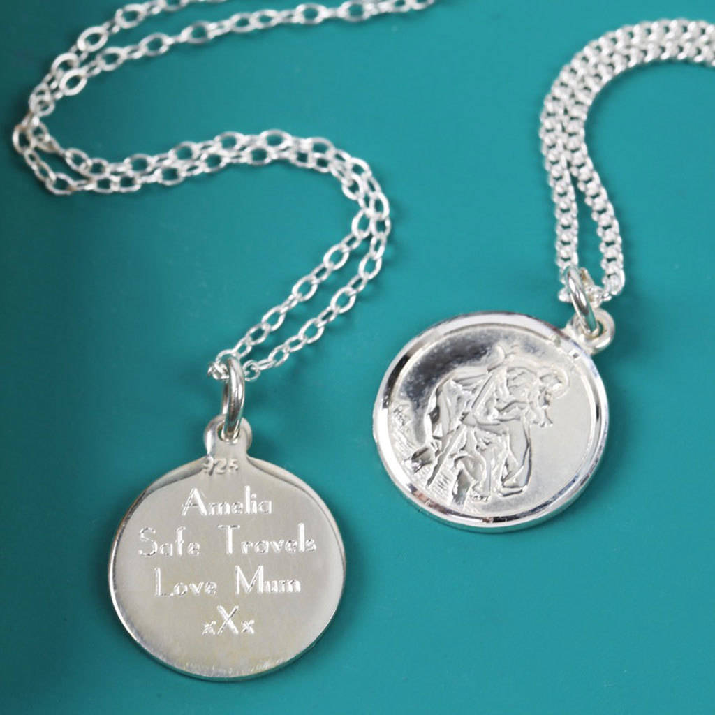 Personalised sterling silver st christopher necklace Clearance