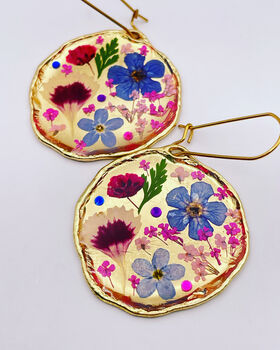 Hand Made Real Flowers Earrings Gold Leaf Medium, 3 of 10