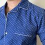 Mens Cotton Pyjamas In Blue And White Spot Print, thumbnail 1 of 11