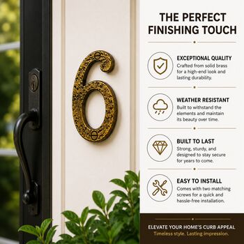 Hammered Brass House Number Plaque, 9 of 12