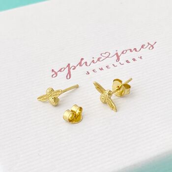 Personalised Little Gold Plated Bee Earrings, 2 of 2