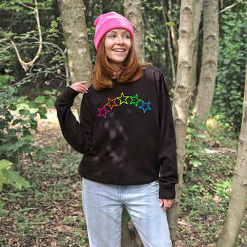 Neon Rainbow Stars Christmas Sweatshirt Jumper, 3 of 6