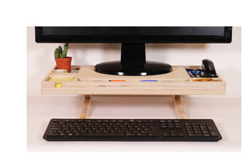 Birch Ply Desktop Screen Stand With Inbuilt Desk Tidy, 5 of 11