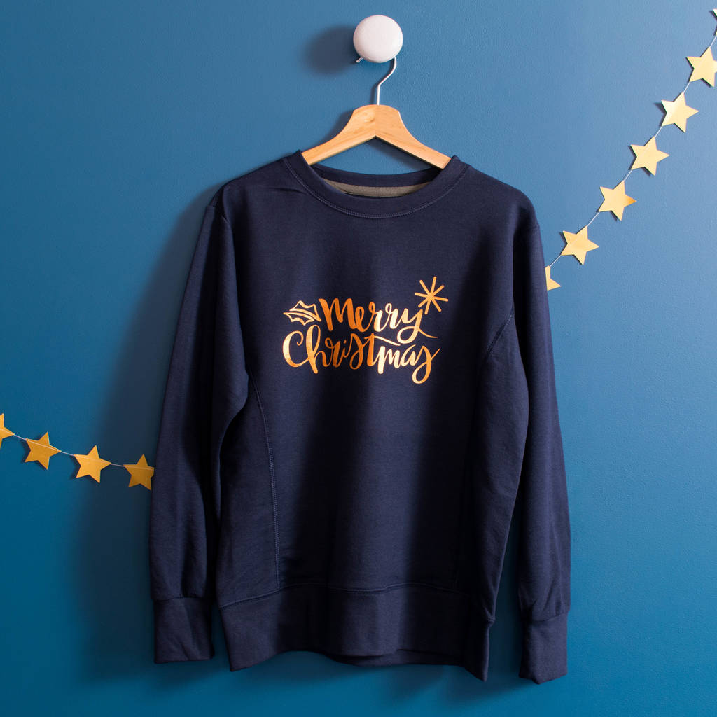 Merry Christmas Holly Navy And Copper Jumper