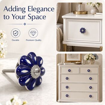 Indigo Bloom Round Ceramic Cabinet Knob, 6 of 8