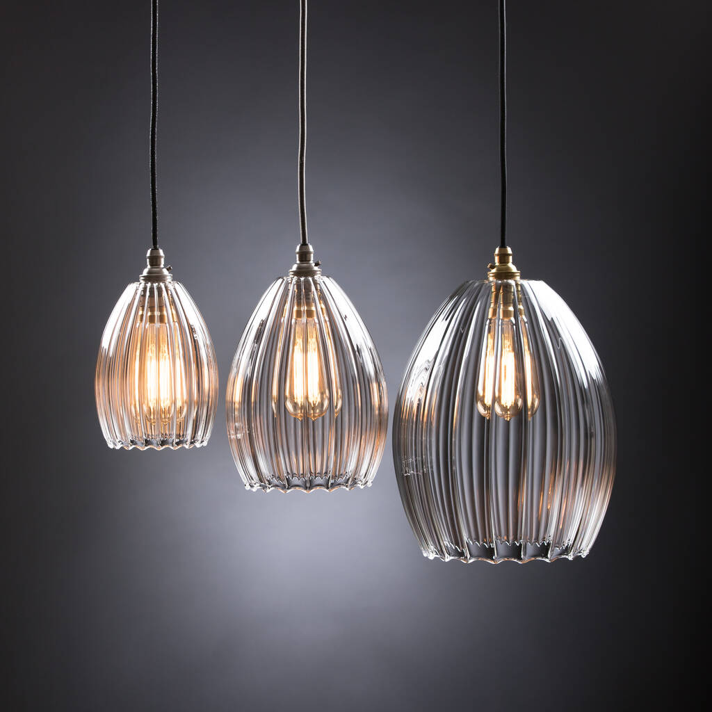 Clear Ribbed Glass Molly Pendant Light, Glass Hanging Light Fixtures