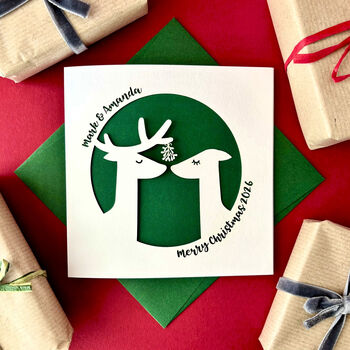 Kissing Reindeer Personalised Christmas Card, 2 of 5