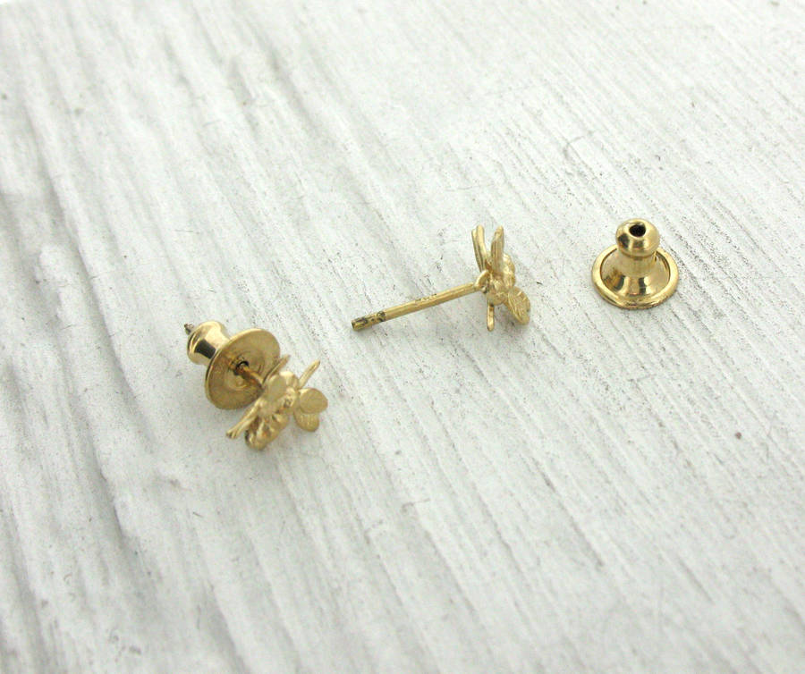 Gold Mini Bee Stud Earrings, 1 of 5