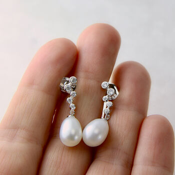 Sterling Silver Crystal Pearl Drop Earrings, 3 of 10