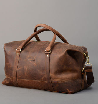 vintage brown leather holdall mens