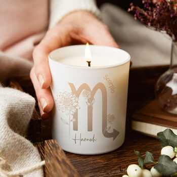 Scorpio Zodiac Birth Flower Personalised Candle Gift, 2 of 12